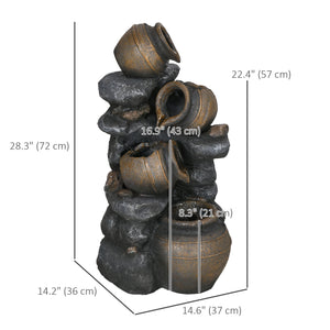 Solar fountain, 4-tier resin waterfall and stacked stones, with LED lighting.
