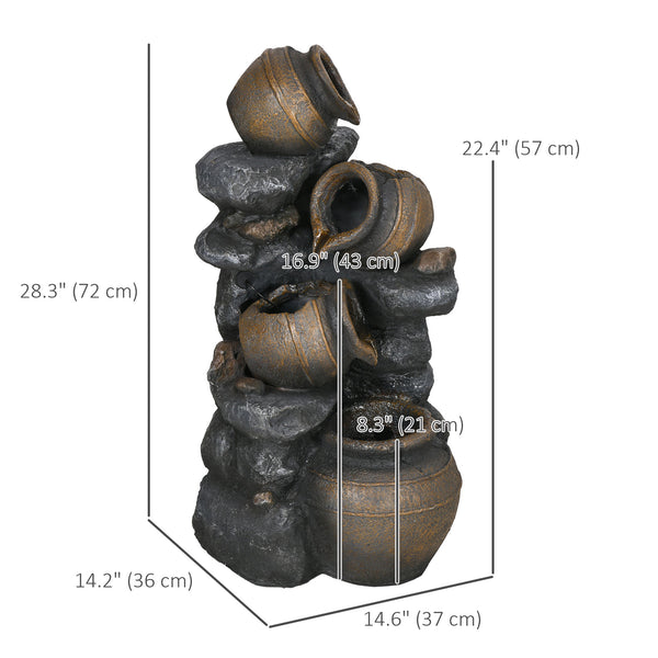 Solar fountain, 4-tier resin waterfall and stacked stones, with LED lighting.