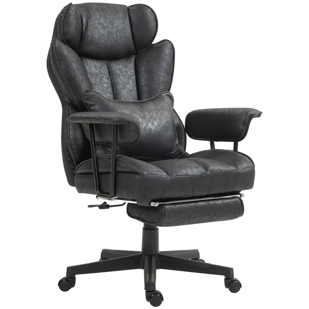 Office chair with footrest and lumbar support, black