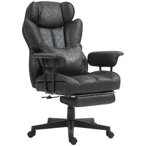 Office chair with footrest and lumbar support, black