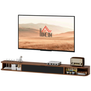 71" Floating Wall Mounted TV Stand with Drop-Down Drawer and 2 Open Shelves, Walnut