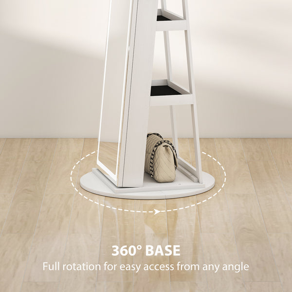 Jewelry cabinet with full-length lockable mirror, with LED, white