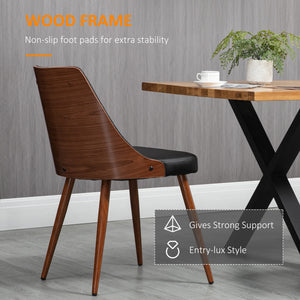 Set of 2 upholstered dining chairs, faux leather upholstered seats and steel legs, black