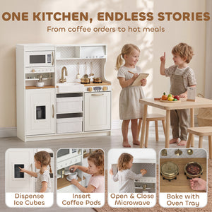 Children's play kitchen with coffee machine, ice dispenser and storage, white