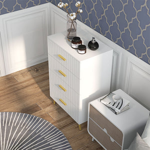 White 4-drawer chest of drawers for the bedroom.