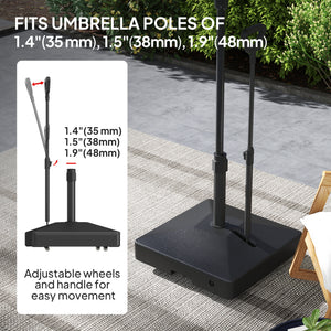Square plastic parasol base with adjustable wheels and handle, black 