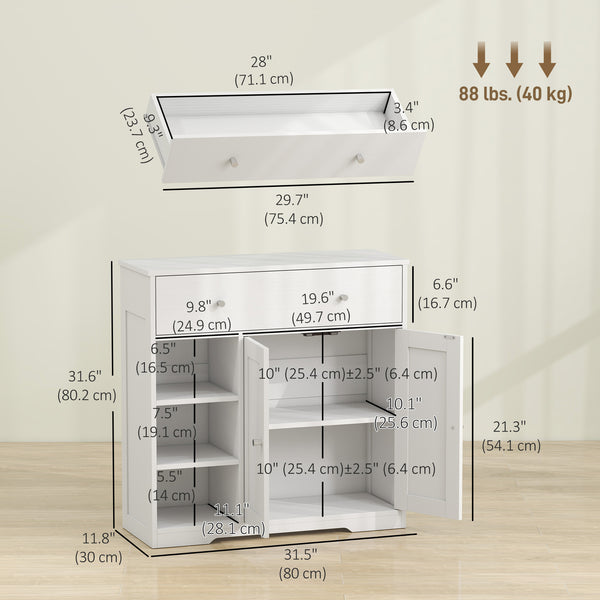 Bathroom storage cabinet with drawer and open compartments, white