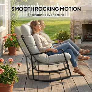 Outdoor Rocking Loveseat with Cushions and Mesh Seat, Light Grey