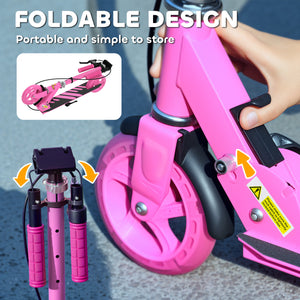 Scooter with light-up wheels, adjustable handlebars, rear brake and handbrake, pink