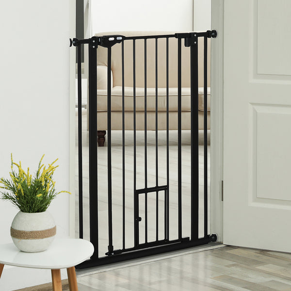 Easy-open black dog safety gate