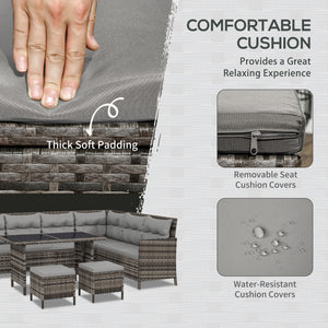6-piece outdoor rattan sofa set, grey.