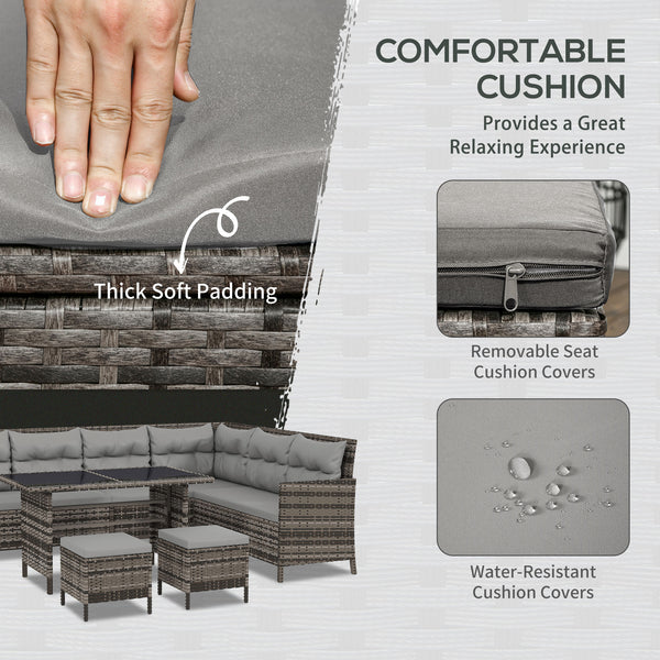 6-piece outdoor rattan sofa set, grey.