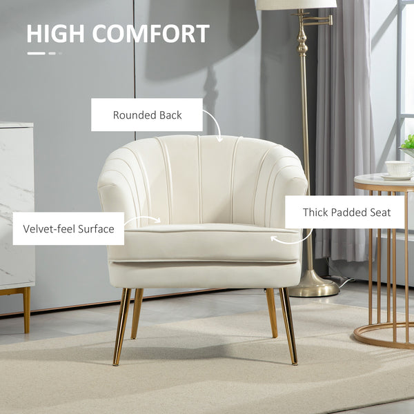 Modern fabric accent chair with gold metal legs, cream white