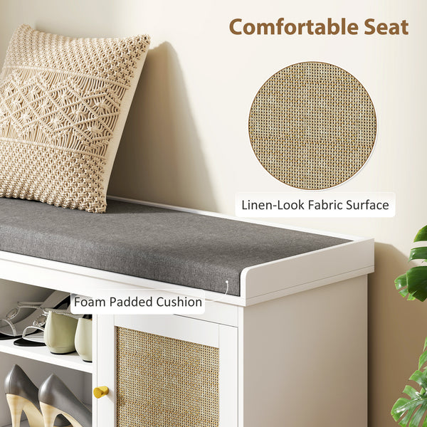 Shoe bench with padded cushion, white