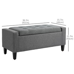 Linen-feel fabric upholstered storage ottoman bench with folding top, grey