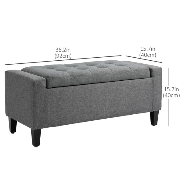 Linen-feel fabric upholstered storage ottoman bench with folding top, grey