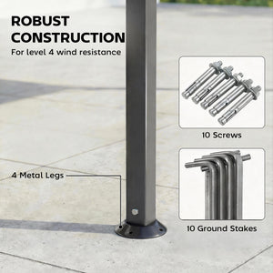 10 x 10 ft Gazebo with Double Roof and Retractable Awning, Dark Gray