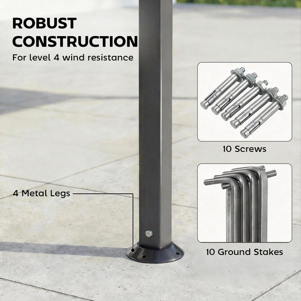 10 x 10 ft Gazebo with Double Roof and Retractable Awning, Dark Gray