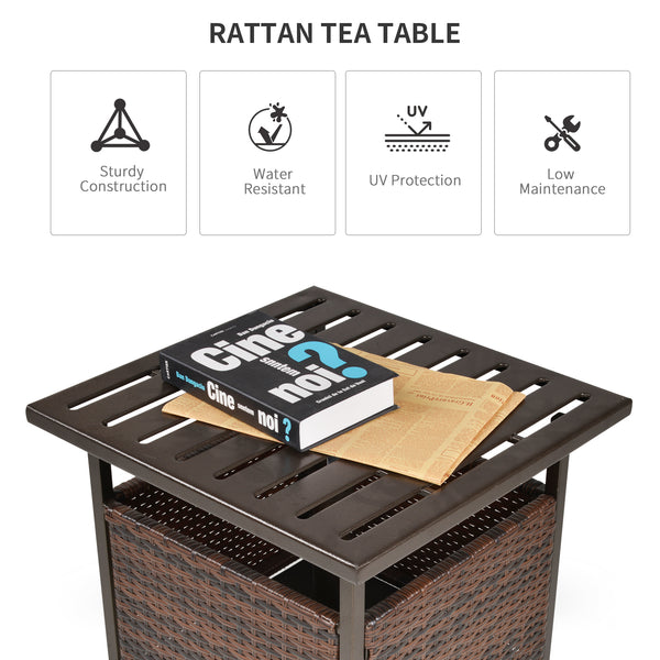Outdoor patio coffee table in woven rattan with parasol hole, brown