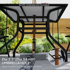 Square dining table with parasol hole and stainless steel frame