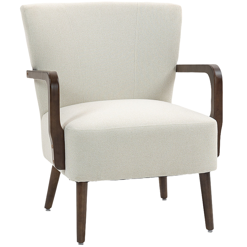 Accent chair with wooden legs, thick padding, cream white