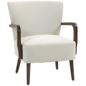 Accent chair with wooden legs, thick padding, cream white