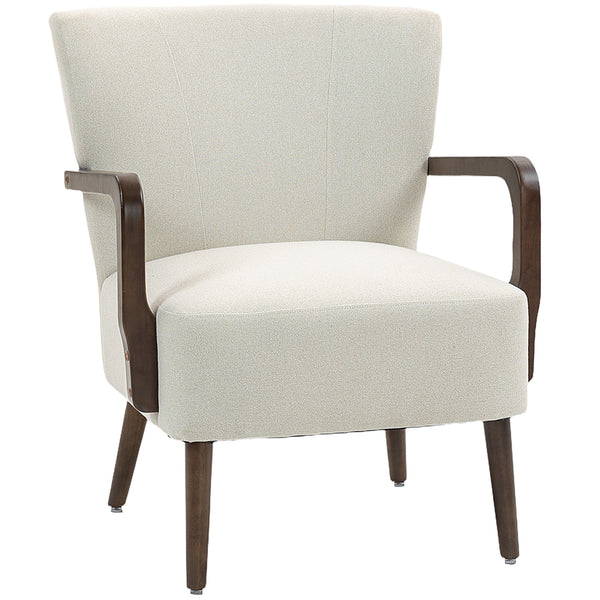 Accent chair with wooden legs, thick padding, cream white