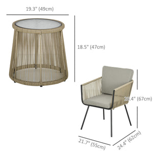 3-piece outdoor bistro set in woven rattan with metal legs