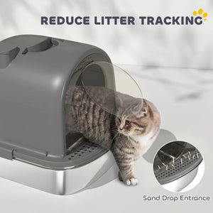 Closed stainless steel litter box, dark gray