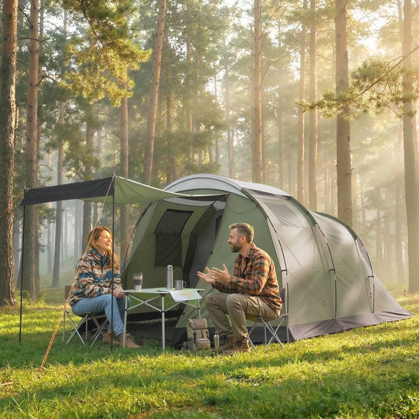 Camping Tent Waterproof Camping Tent with Two Rooms for 3-4 People, Green