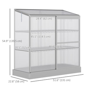 Aluminium cold frame greenhouse, raised protection for planters with a retractable roof