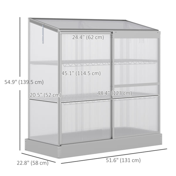 Aluminium cold frame greenhouse, raised protection for planters with a retractable roof