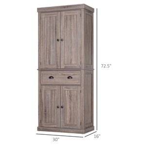 Tall kitchen cabinet with drawer and adjustable shelves, natural wood