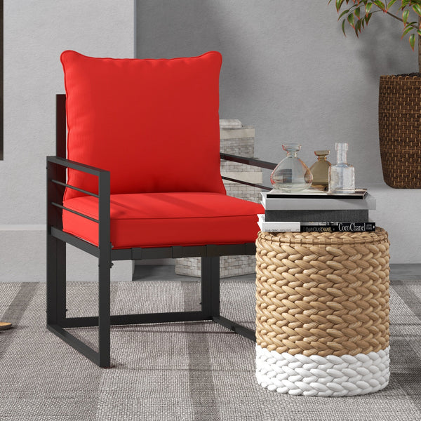 Thick and deep outdoor seat cushions with back cushion, red