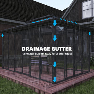 10' x 14' outdoor gazebo with rigid roof, aluminum veranda with sliding doors, double roof, dark gray