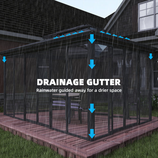 10' x 14' outdoor gazebo with rigid roof, aluminum veranda with sliding doors, double roof, dark gray