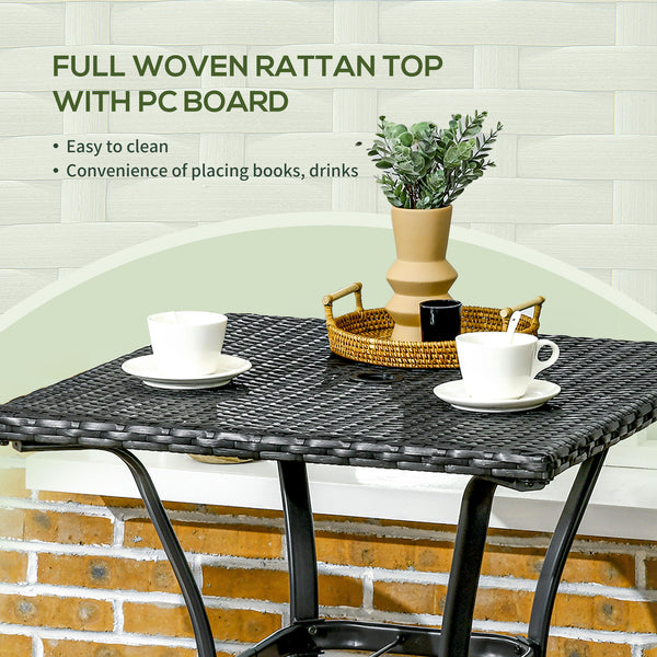 Outdoor coffee table in woven resin with parasol hole, black