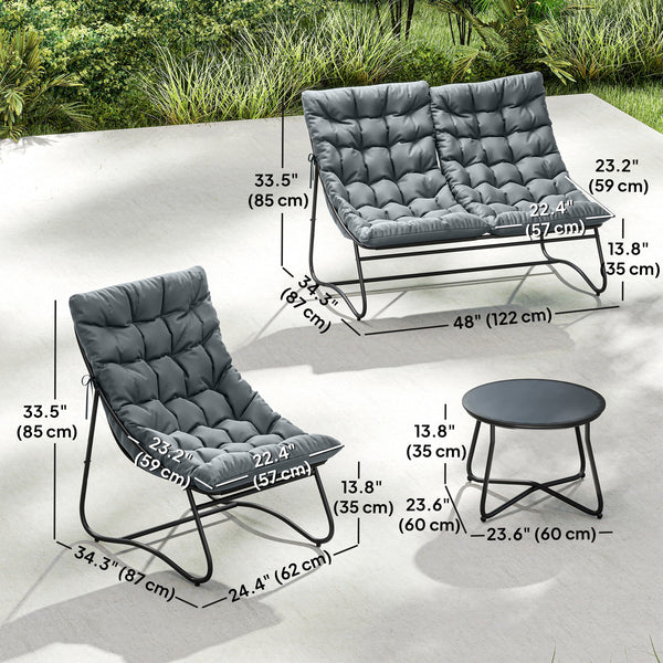 4-Piece Patio Furniture Set, Loveseat, Chairs, Round Metal Table, Cushions, Grey