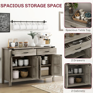 Farmhouse accent cabinet with 2 drawers and shelves, grey