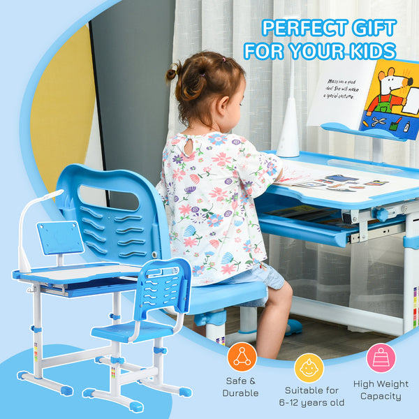 Children's study table with tilting top, blue