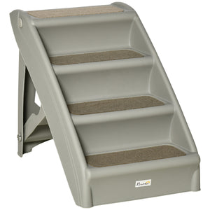 Portable stairs for dogs and cats, foldable and lightweight, grey.