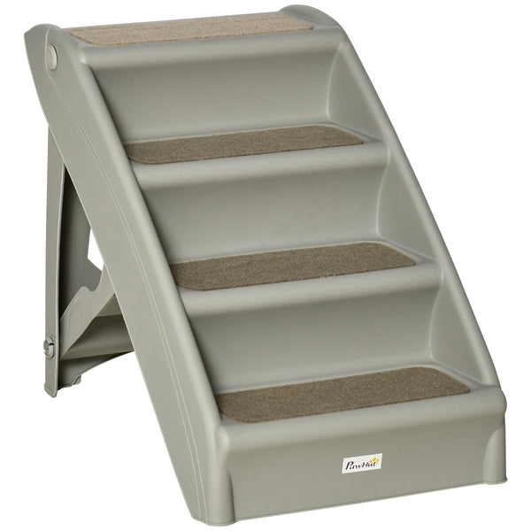 Portable stairs for dogs and cats, foldable and lightweight, grey.
