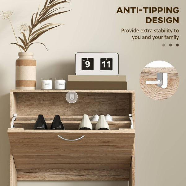 Shoe cabinet with 3 folding drawers for 12 pairs of shoes, oak