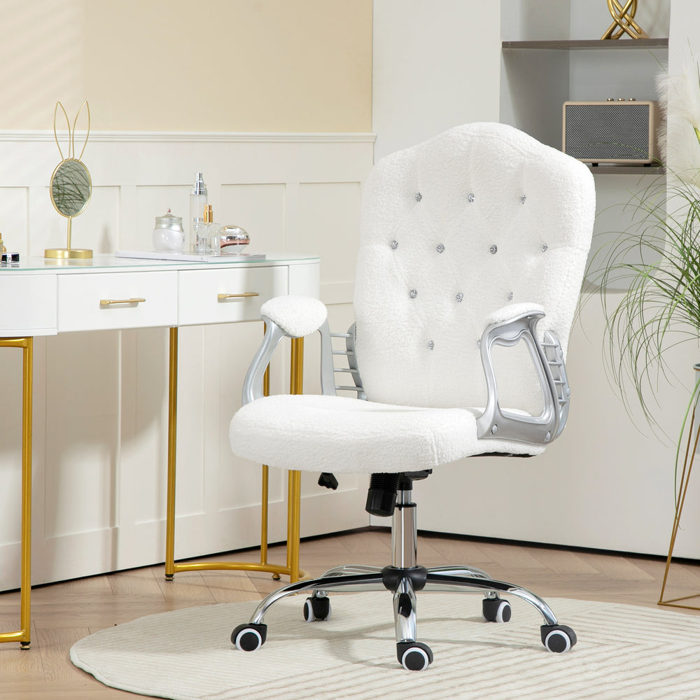 Upholstered office chair with swivel casters and adjustable height, white