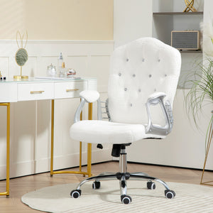 Upholstered office chair with swivel casters and adjustable height, white