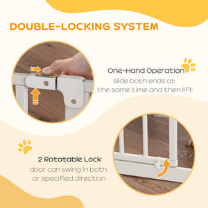 White pet gate with door and double locking system