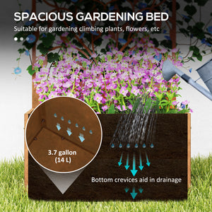 Raised planter with outdoor privacy screen, in metal with trellis, wall-mounted or freestanding, brown