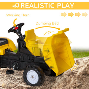 Pedal dump truck with removable trailer, yellow