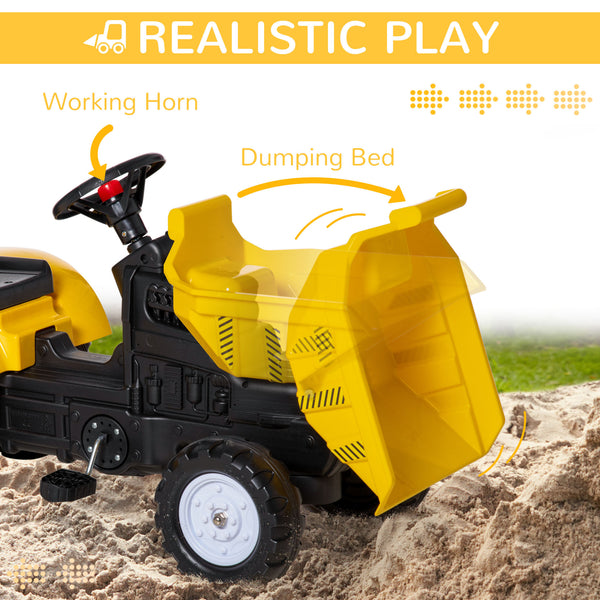 Pedal dump truck with removable trailer, yellow