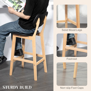 Set of 2 faux leather bar stools with solid wood legs